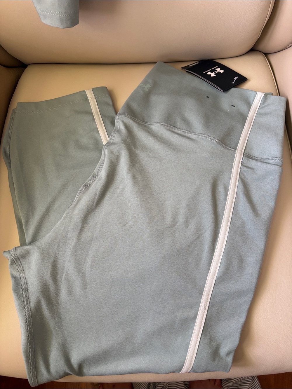Under Armour Sage Green Leggings with Cream Trim